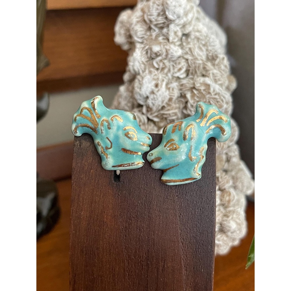 Vintage Clip On Earrings - Zodiac - Capricorn - Blue/Gold Retro Vibe